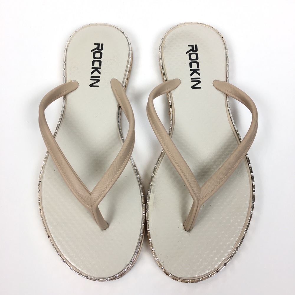Rockin Footwear Cream Chain Sandal Women’s Sz 7